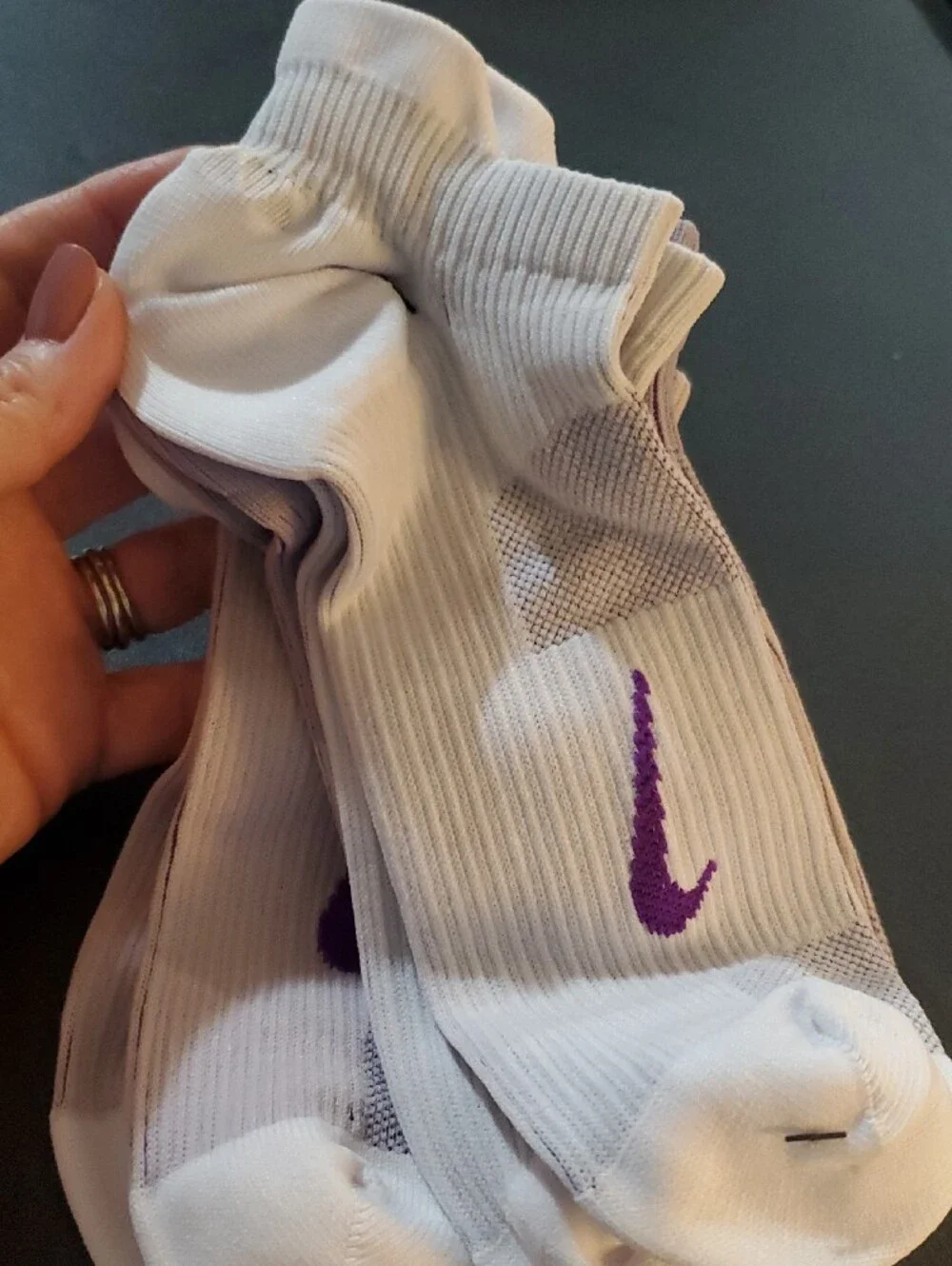 Nike Running Compression Lavendar & White Athletic Crew Socks with Purple Swoosh